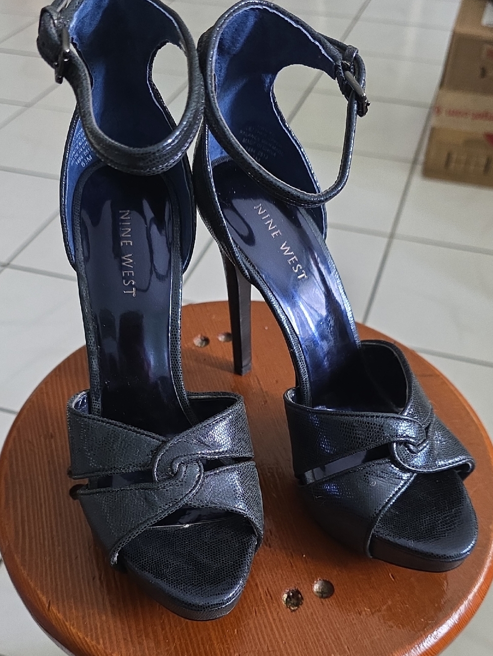 Nine West Metalic Dark Blue Strappy Stiletto Sandals